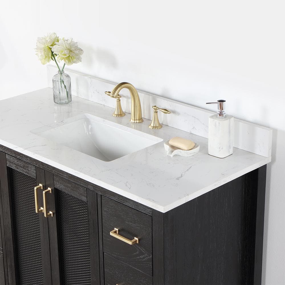 Hadiya 48" Black Oak Vanity with White Stone Countertop
