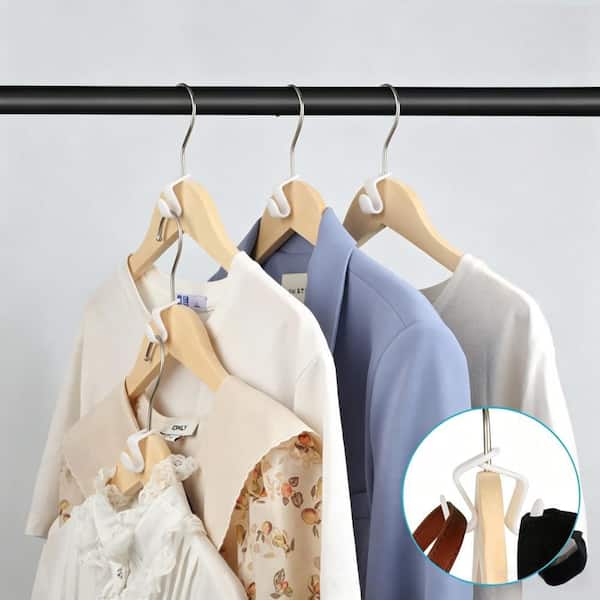 White Hanging Hooks Clips and Pot Racks with Space Saving for Kitchen, Wardrobe and Plastic Hangers, (100-Pack)