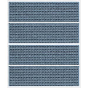 Waterhog Squares 8.5 in. x 30 in. PET Polyester Indoor Outdoor Stair Tread Cover (Set of 4) Bluestone
