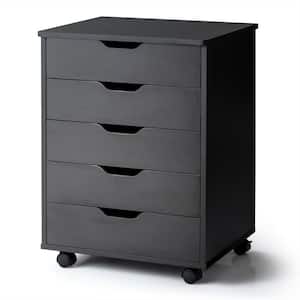 Black 5-Drawer Chest Storage Dresser Floor Cabinet Organizer with Wheels