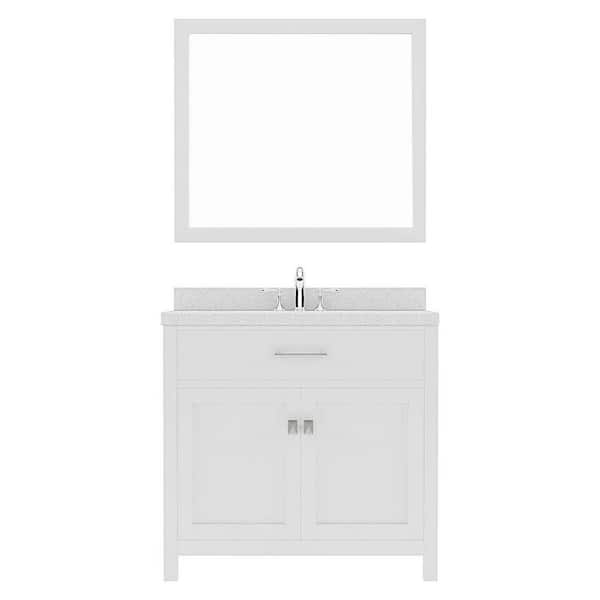 Virtu USA Caroline 36 in. W x 22 in. D x 35 in. H Single Sink Bath Vanity in White with Quartz Top and Mirror