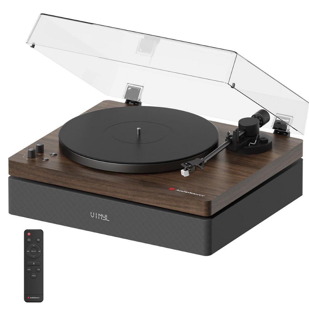All-in-One Vinyl Record Player Turntable, Bluetooth 5.4, 120W 2.1 Channel, Hi-Fi 2-Speed Belt Drive, Walnut Woodgrain