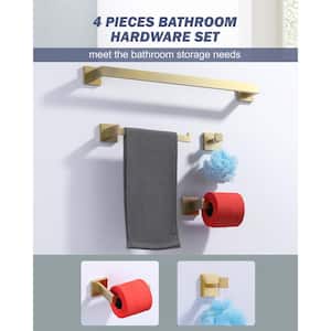 4-Piece Bath Hardware Set with Towel Bar Hand Towel Holder Toilet Paper Holder Towel Hook in Brushed Gold