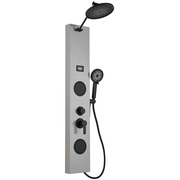HOMEMYSTIQUE Dual 3-in-1 2-Jet Rainfall Shower Panel System with Rainfall Waterfall Shower Head and Shower Wand in Black Nickel