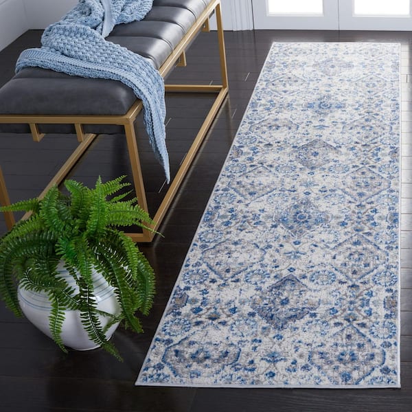 Shivan 2 ft. x 8 ft. Ivory/Blue Diamond Distressed Runner Rug