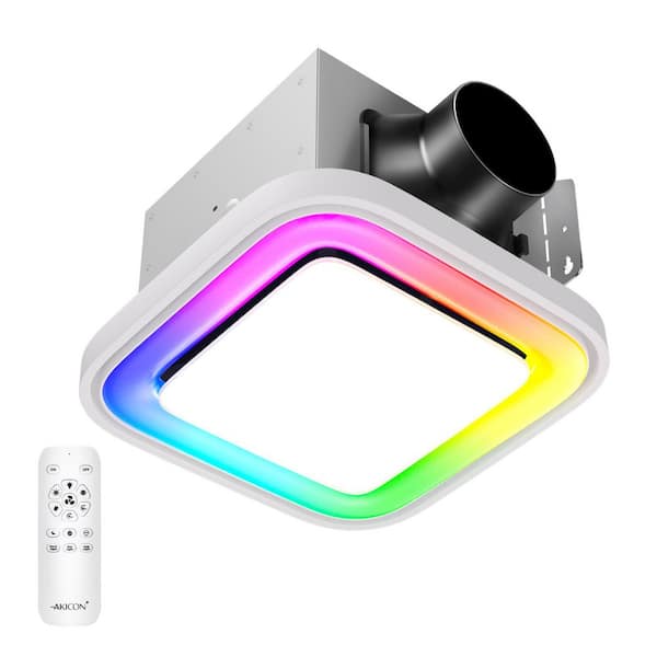 RGB3 Decorative White 110 CFM 1.5 Sone Ceiling Bathroom Exhaust Fan with Dimmable and RGB Light, Remote, Square