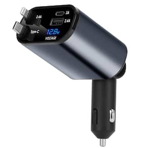 100-Watt 4-In-1 180º Adjustable Fast Car Charger USB C Car Charger in Silver Grey (1-Pack)