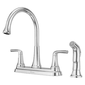 Ladera Double Handle Deck Mount Standard Kitchen Faucet with Optional Side Spray in Polished Chrome