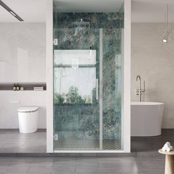 Unifit 39-40 in. W x 72 in. H Hinged Frameless Shower Door in Chrome with 3/8 in. SGCC Clear Tempered Glass