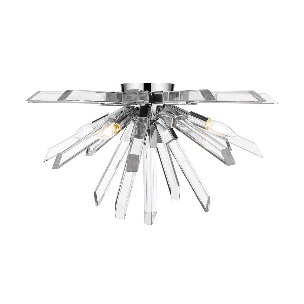 Burst 24.75 in. 4-Light Chrome Flush Mount Light with Clear Crystal Shade w