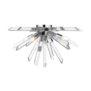 Burst 24.75 in. 4-Light Chrome Flush Mount Light with Clear Crystal Shade with No Bulbs Included