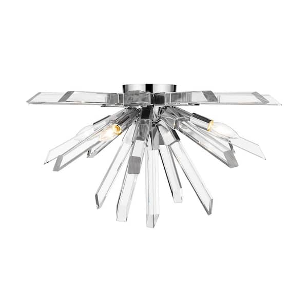 Unbranded Burst 24.75 in. 4-Light Chrome Flush Mount Light with Clear Crystal Shade with No Bulbs Included