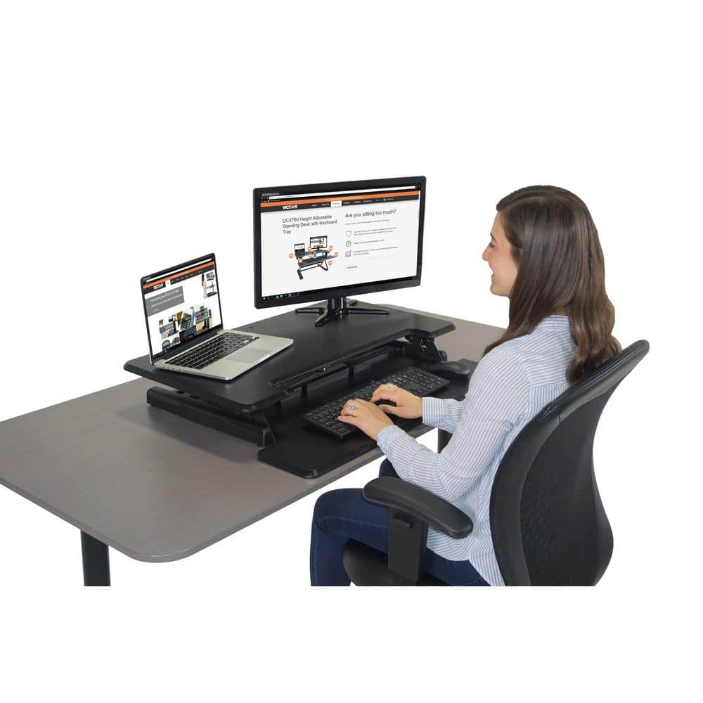 Black Steel Adjustable Standing Desk Converter with Keyboard Tray