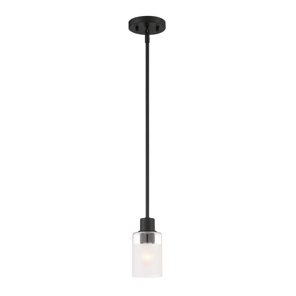 Designers Fountain Cedar Lane 60-Watt Modern 1-Light Matte Black Pendant with Clear and Etched Glass Shade