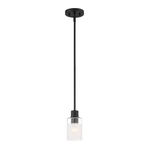 Cedar Lane 60-Watt 1-Light Matte Black Modern Pendant Light with Clear and Etched Glass Shade and No Bulbs Included