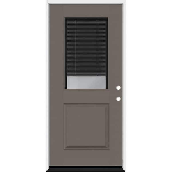 Legacy 32 in. x 80 in. 1/2 Lite Clear Glass Noir Miniblind LHIS Kindling Finish Fiberglass Prehung Door w/4-9/16in. Jamb