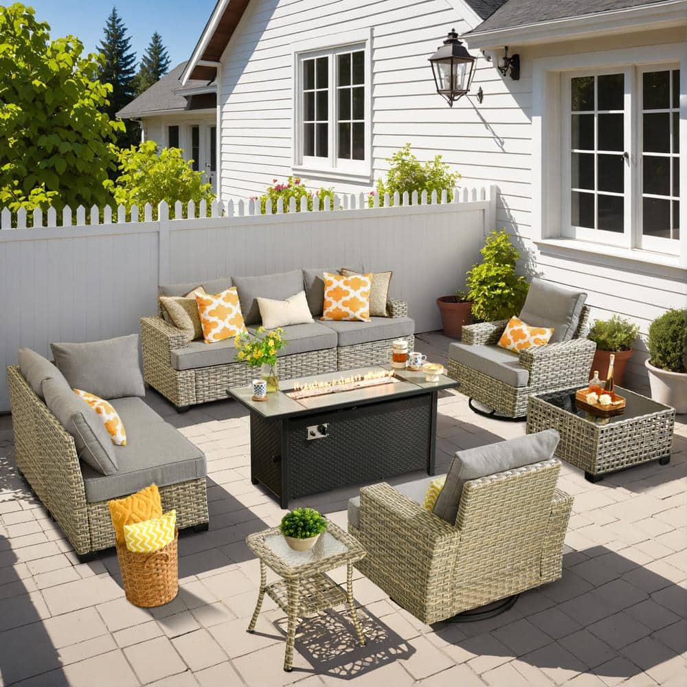 Kelleys 10-Piece Wicker Outdoor Patio Conversation Sofa Fire Pit Furniture Set with Swivel Chairs and Dark Grey Cushions price history on PriceWatchPro