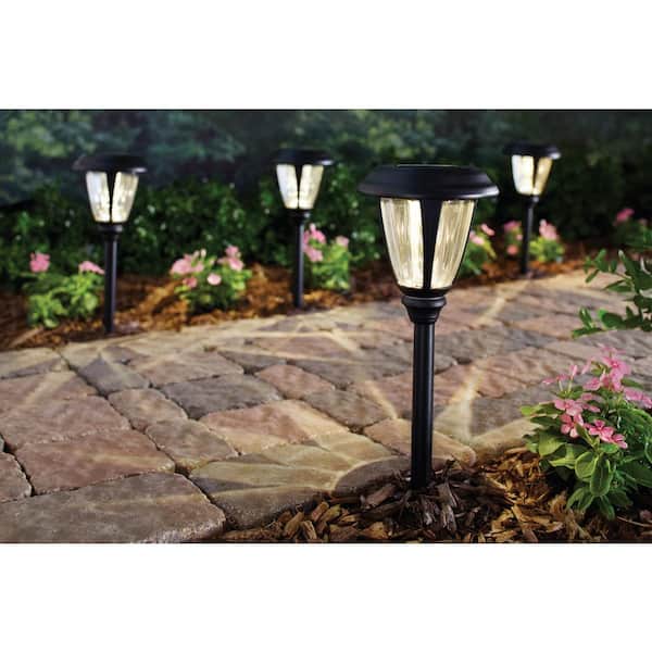 Hampton Bay Solar Black Outdoor Integrated LED 3000K 30-Lumens Landscape Path Light with Glass Lens (4-Pack)