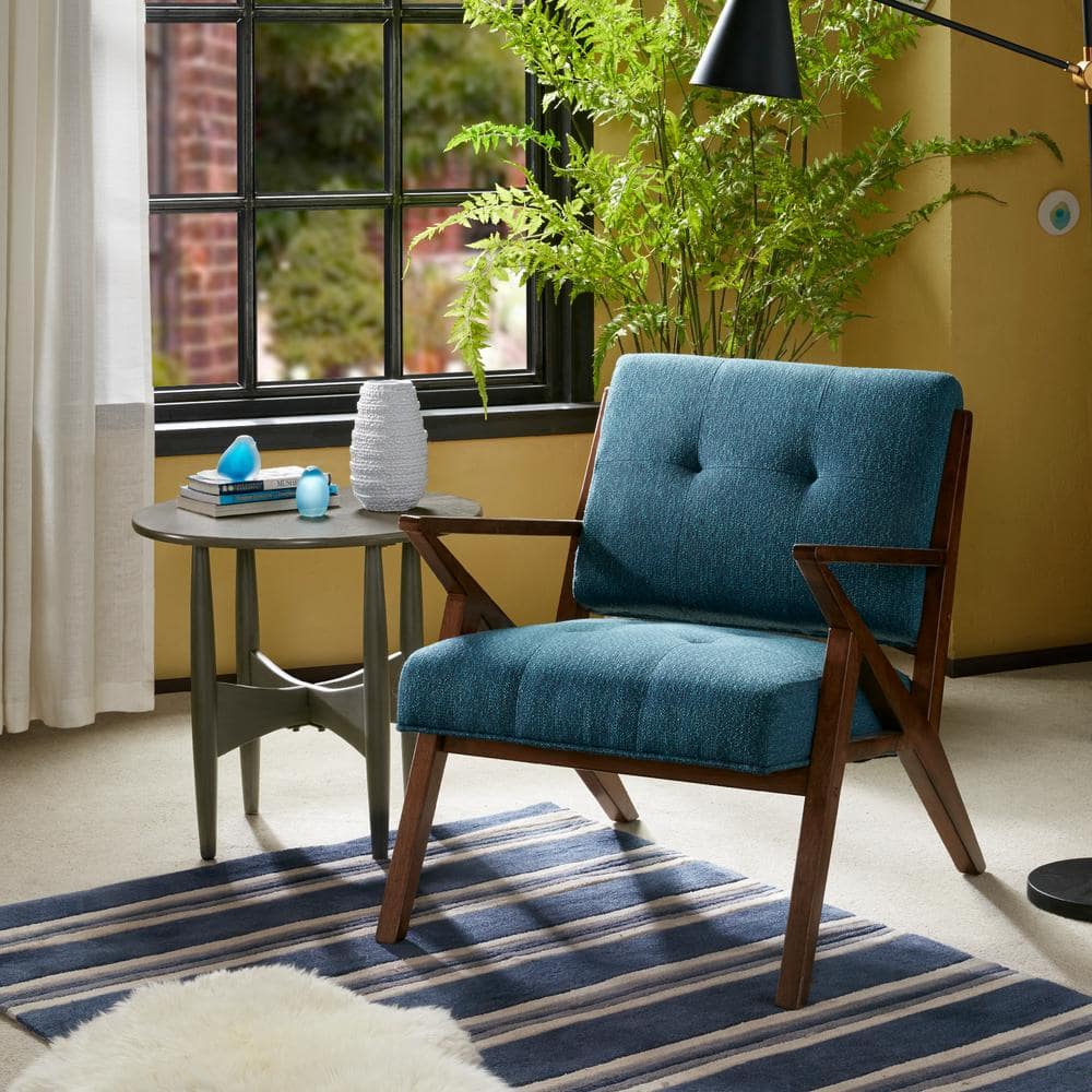 Mid-Century Modern Rocket Lounge Chair in Blue and Pecan