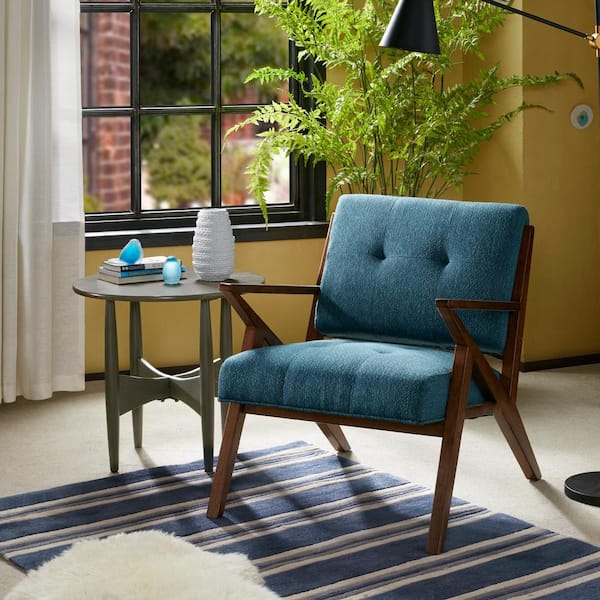 Rocket Blue/Pecan Tufted Lounge Arm Chair