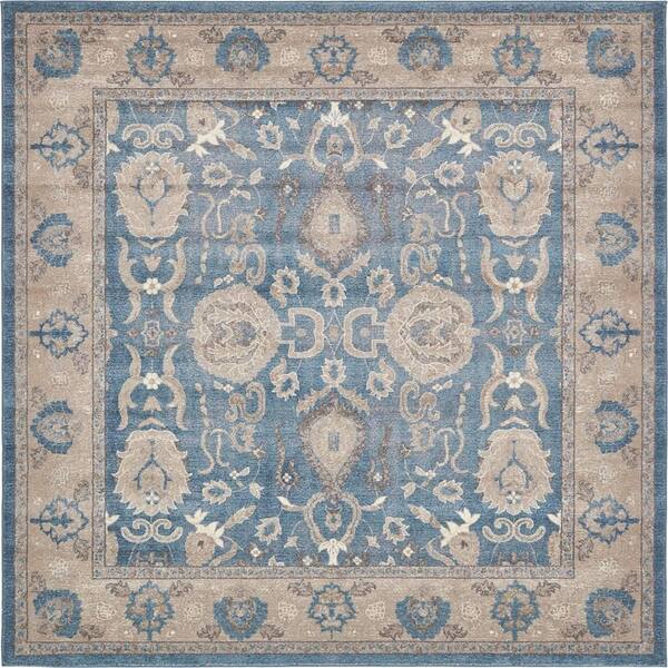 Unique Loom Salzburg Gaisberg Light Blue 8' 0 x 8' 0 Square Rug