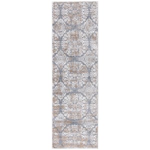 Martha Stewart Isabella Silver/Ivory 2 ft. x 7 ft. Abstract Circle Floral Runner Rug