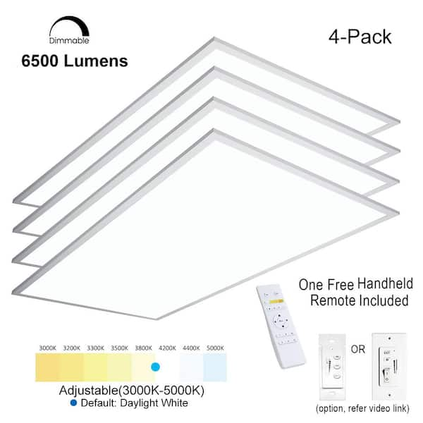 eSenLite 2 ft.x4 ft. 6500 Lumen 600W Equivalent White Dimmable Color Changing CCT Integrated LED Flat Panel Light Troffer(4-Pack)