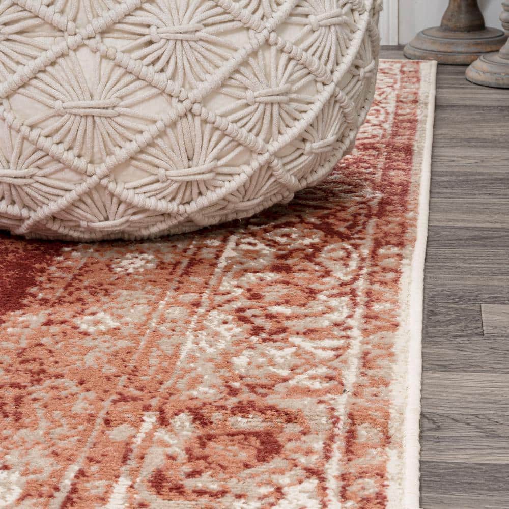 Peach/Ivory Reversible Rectangular Synthetic 4' x 6' Area Rug