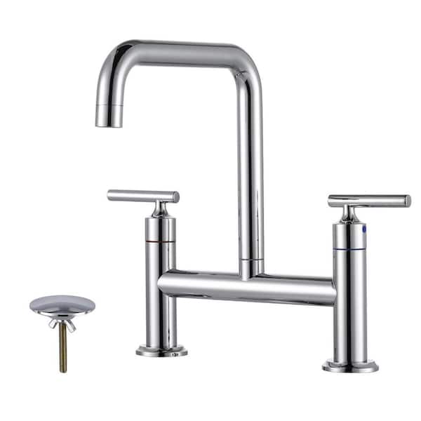 Double Handle Bridge Kitchen Faucet in Chrome