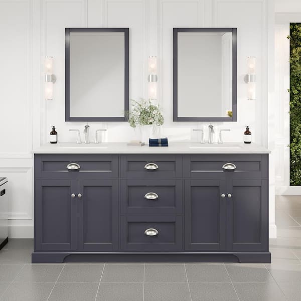 Epic 72 in. Double Sink Charcoal Gray Bath Vanity with White Carrara Quartz Top (Assembled)