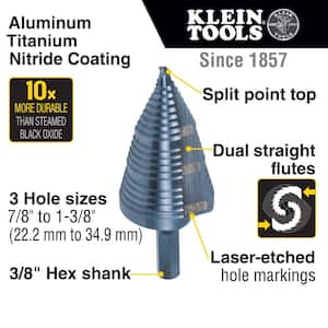 3-Step Drill Bit, Double-Fluted, 7/8-Inch to 1-3/8-Inch