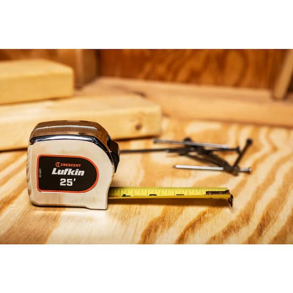 Crescent Lufkin 1-1/8 in. x 25 ft. Chrome Case Yellow Clad Tape