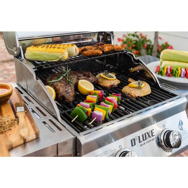 Nexgrill Deluxe 2-Burner Propane Gas Grill w/ 2 Foldable Shelves, Outdoor  Cooking, Patio, BBQ, Silver & Black