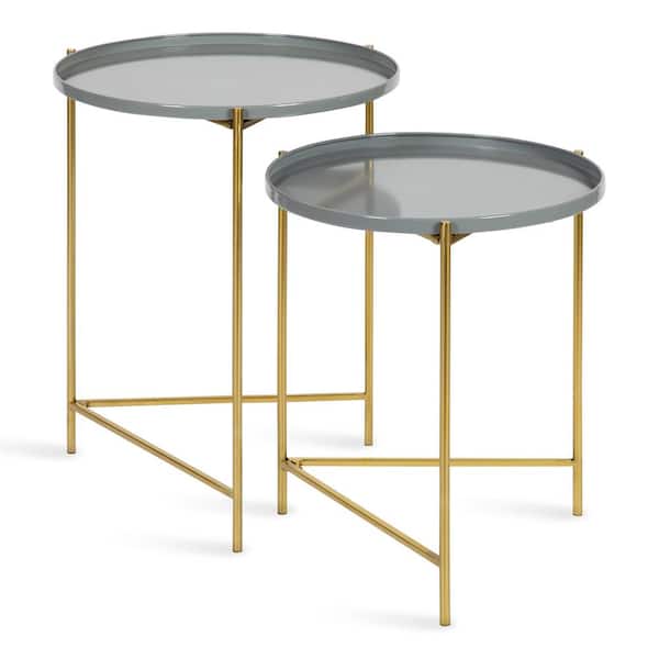 Kate and Laurel Ulani 18.50 in. Gray Round Metal End Table with 2-Pieces