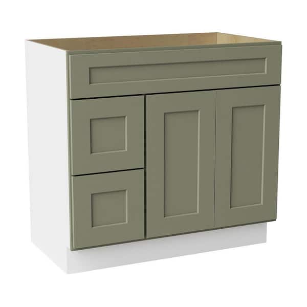 36 in. W x 21 in. D x 34.5 in. H Ready to Assemble Solid Wood Shaker Bath Vanity Combo Cabinet in Sage Green