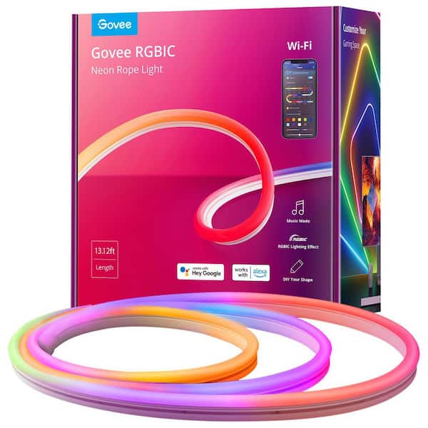 Govee RGBIC 13.1 ft. Smart Neon Plug-In Indoor Color Changing Wi-Fi Enabled Rope Light (1-Rope)