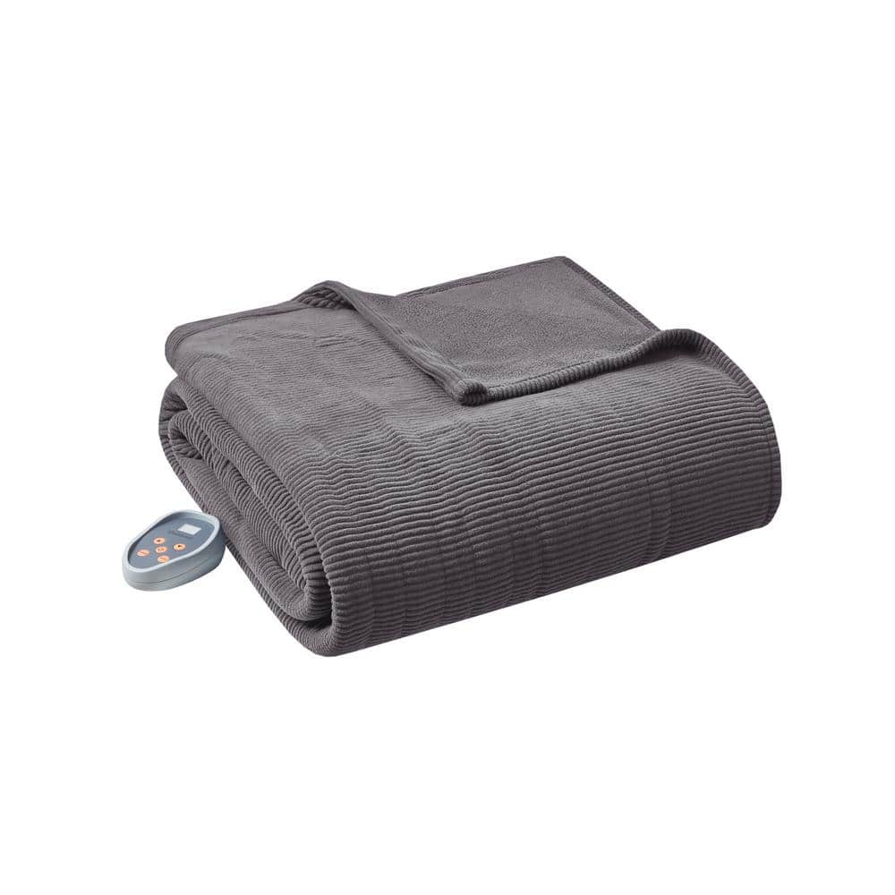 Beautyrest 80 in. x 84 in. Electric Micro Fleece Grey Full Heated Blanket