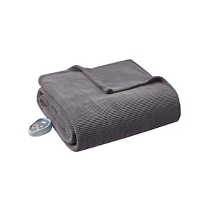 84 in. x 90 in. Electric Micro Fleece Grey Queen Heated Blanket