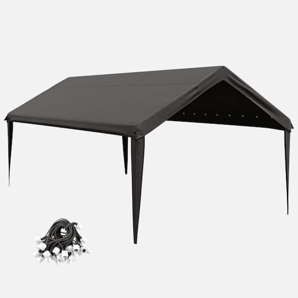 12 ft. x 20 ft. Outdoor Carport Replacement Cover, Heavy Duty Canopy with Ball Bungees (Frame Not Included) Black
