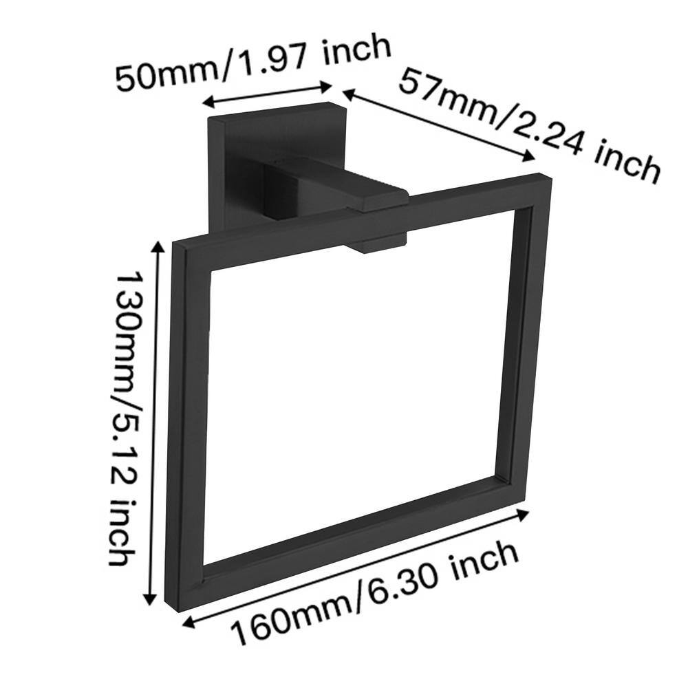Matte Black Stainless Steel Square Wall Mounted Towel Ring