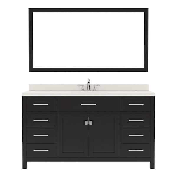 Virtu USA Caroline 60 in. W Double Bath Vanity in Espresso with Quartz Vanity Top in Dazzle White with White Basin and Mirror