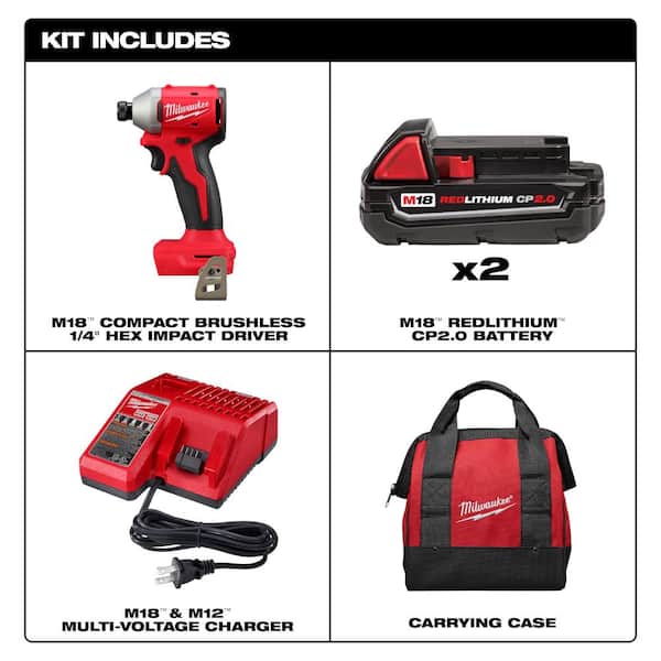M18 18-Volt Lithium-Ion Compact Brushless Cordless 1/4 in. Impact Driver Kit with SHOCKWAVE Bit Set (45-Piece) M18 18-Volt Lithium-Ion Compact Brushless Cordless 1/4 in. Impact Driver Kit with SHOCKWAVE Bit Set (45-Piece)