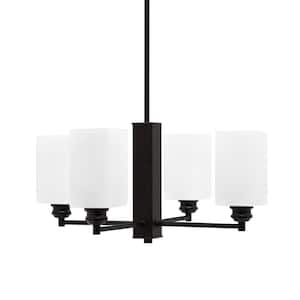 Albany 20.25 in. 4 Light Espresso Chandelier with Square White Marble Glass Shades