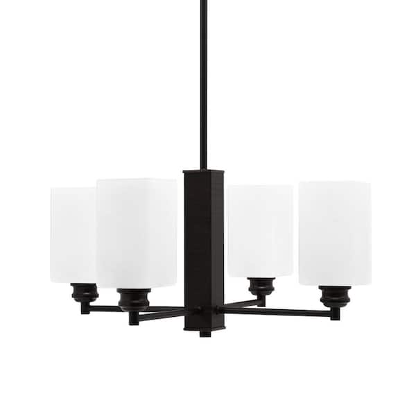 Unbranded Albany 20.25 in. 4 Light Espresso Chandelier with Square White Marble Glass Shades