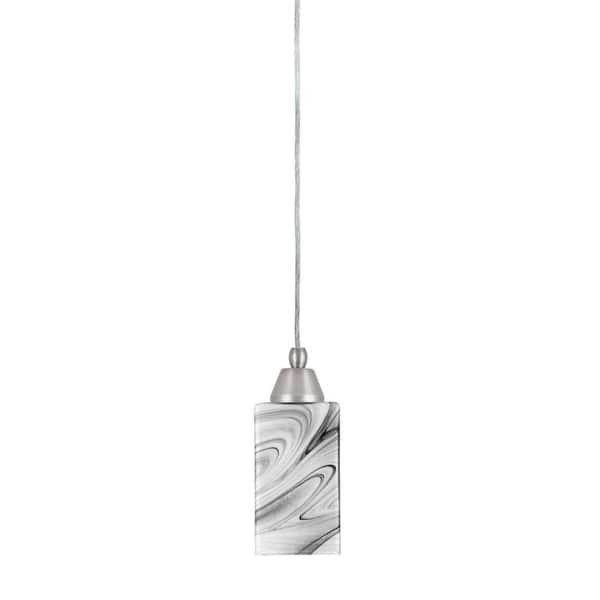 Unbranded Bryson 4 in. 1-Light Brushed Nickel Cord Pendant Light with 3.5 in. Onyx Swirl Glass Shade, no bulb included