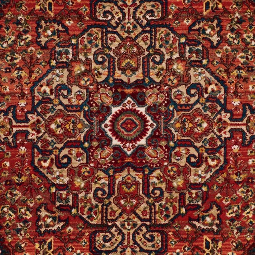 Red and Ivory Floral Synthetic Rectangular Area Rug
