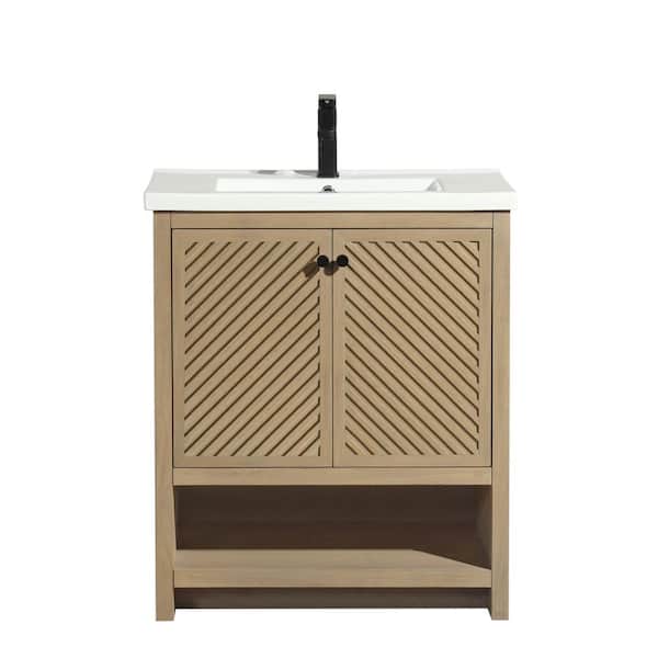 Ari Kitchen and Bath Selena 30 in. W x 18.75 in D x 35 in. H Single Bath Vanity in Oak with Ceramic Top in White with Integrated Basin