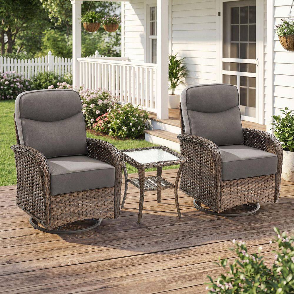 Moonridge Brown Swivel Glider Wicker Outdoor Rocking Chair with Gray Olefin 6 In. Thick Cushions Patio Swivel Chairs price history on PriceWatchPro