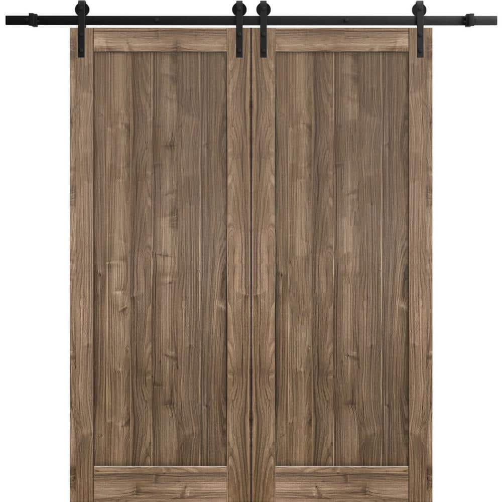 28 in. x 84 in. 2 Panel Walnut Solid MDF Sliding Barn Door with Hardware Kit price history on PriceWatchPro