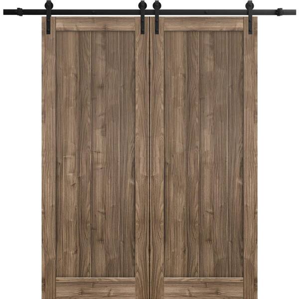 Sartodoors 42 in. x 84 in. 2 Panel Walnut Solid MDF Sliding Barn Door with Hardware Kit
